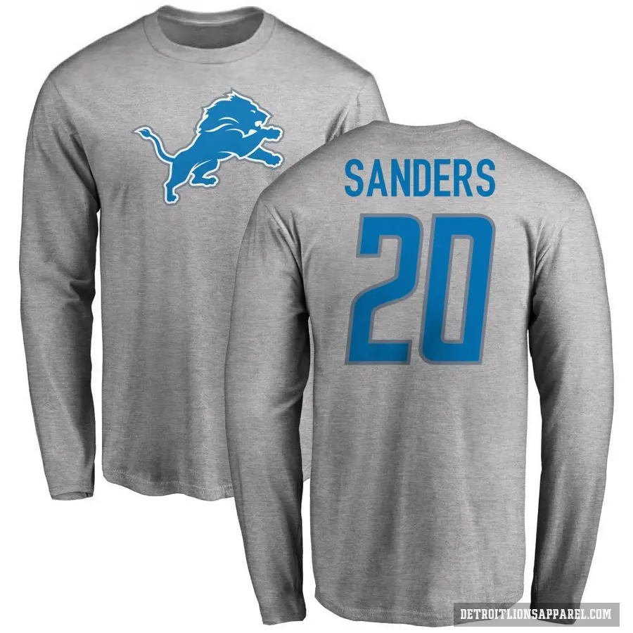 Men's ＃20 Barry Sanders Detroit Lions Ash Logo Long Sleeve T-Shirt