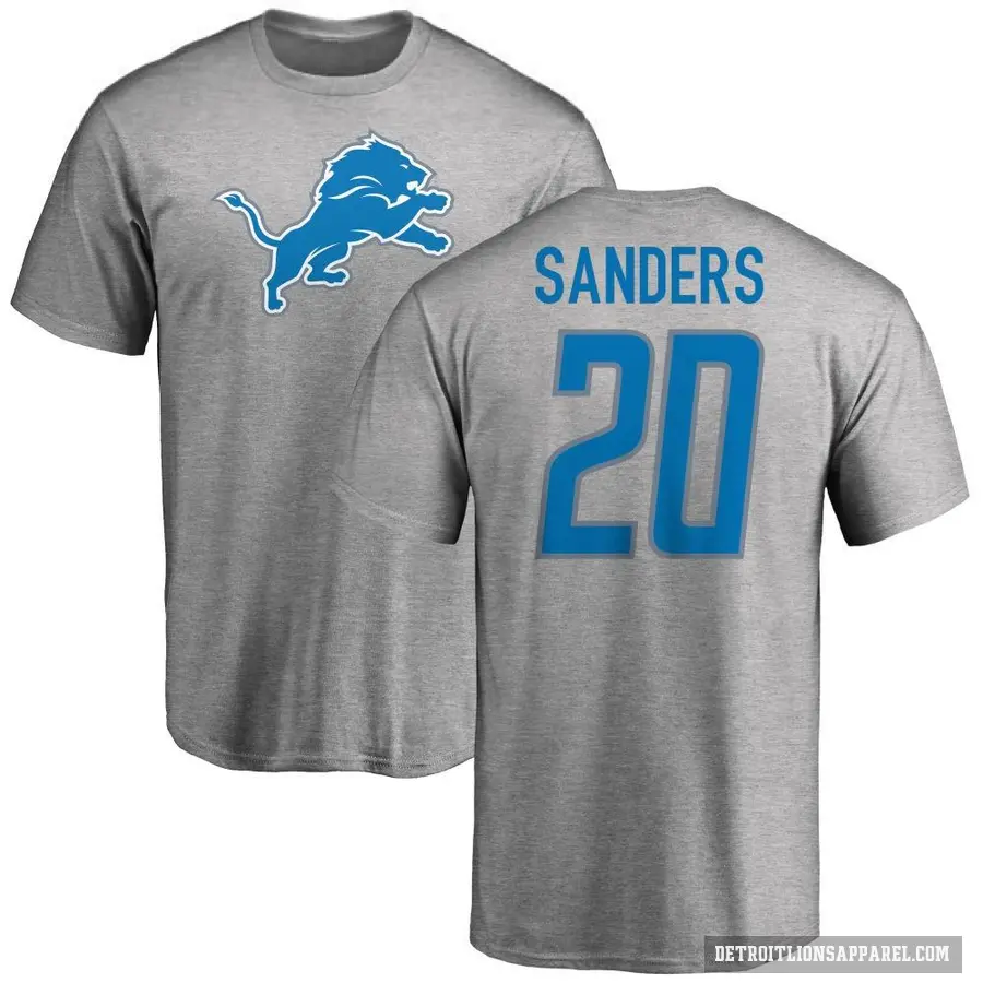 Men's ＃20 Barry Sanders Detroit Lions Ash Logo T-Shirt