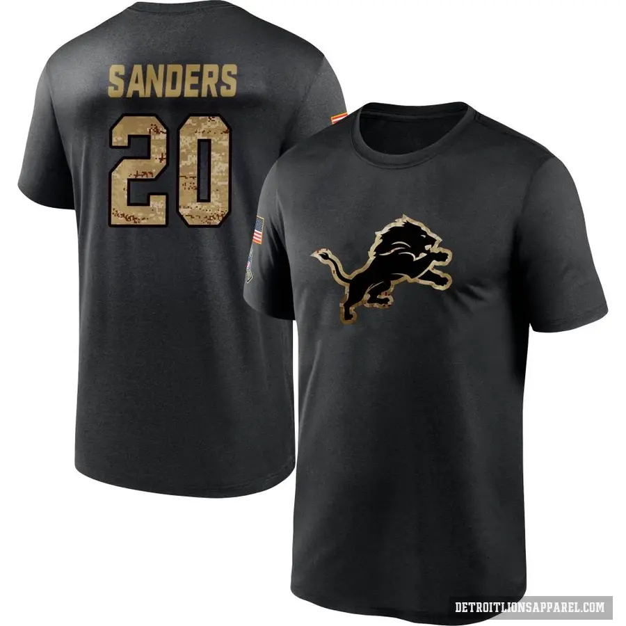 Men's ＃20 Barry Sanders Detroit Lions Black 2020 Salute To Service Performance T-Shirt