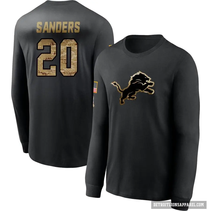 Men's ＃20 Barry Sanders Detroit Lions Black 2020 Salute To Service Sideline Performance Long Sleeve T-Shirt