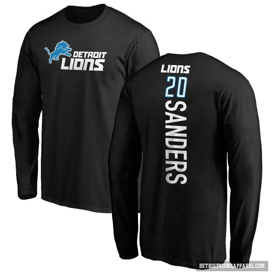 Men's ＃20 Barry Sanders Detroit Lions Black Backer Long Sleeve T-Shirt