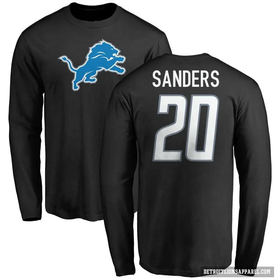 Men's ＃20 Barry Sanders Detroit Lions Black Logo Long Sleeve T-Shirt