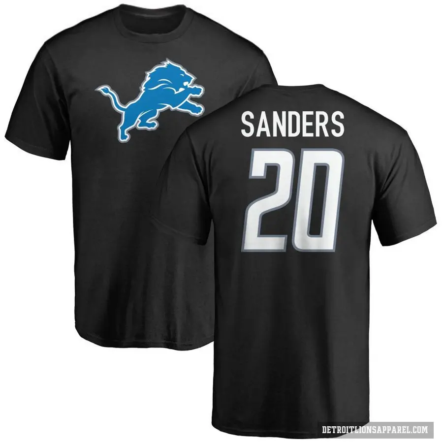 Men's ＃20 Barry Sanders Detroit Lions Black Logo T-Shirt