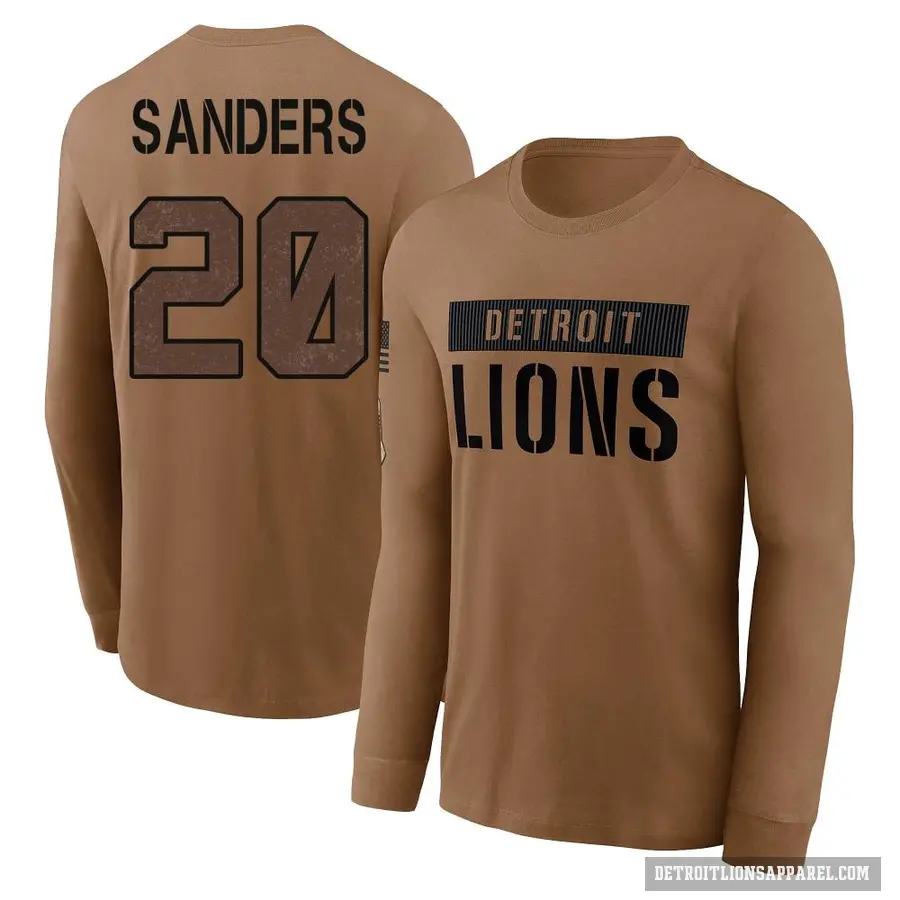 Men's ＃20 Barry Sanders Detroit Lions Brown 2023 Salute To Service Long Sleeve T-Shirt