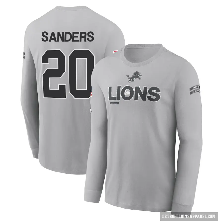 Men's ＃20 Barry Sanders Detroit Lions Gray 2024 Salute to Service Long Sleeve T-Shirt