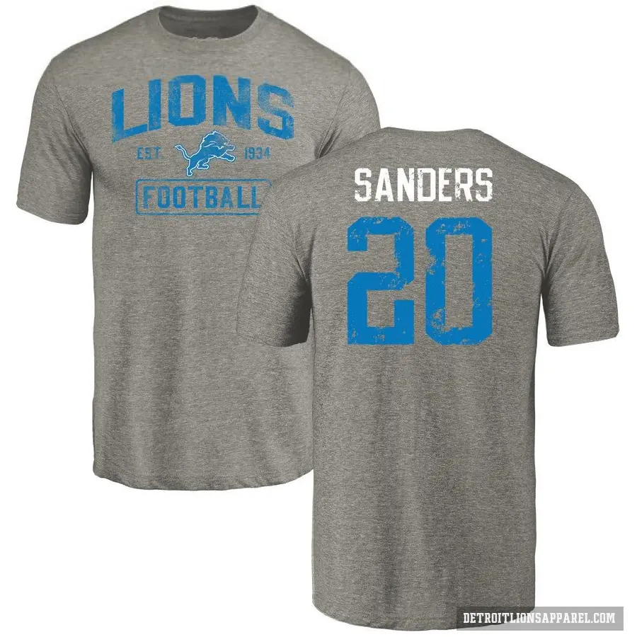 Men's ＃20 Barry Sanders Detroit Lions Gray Distressed T-Shirt