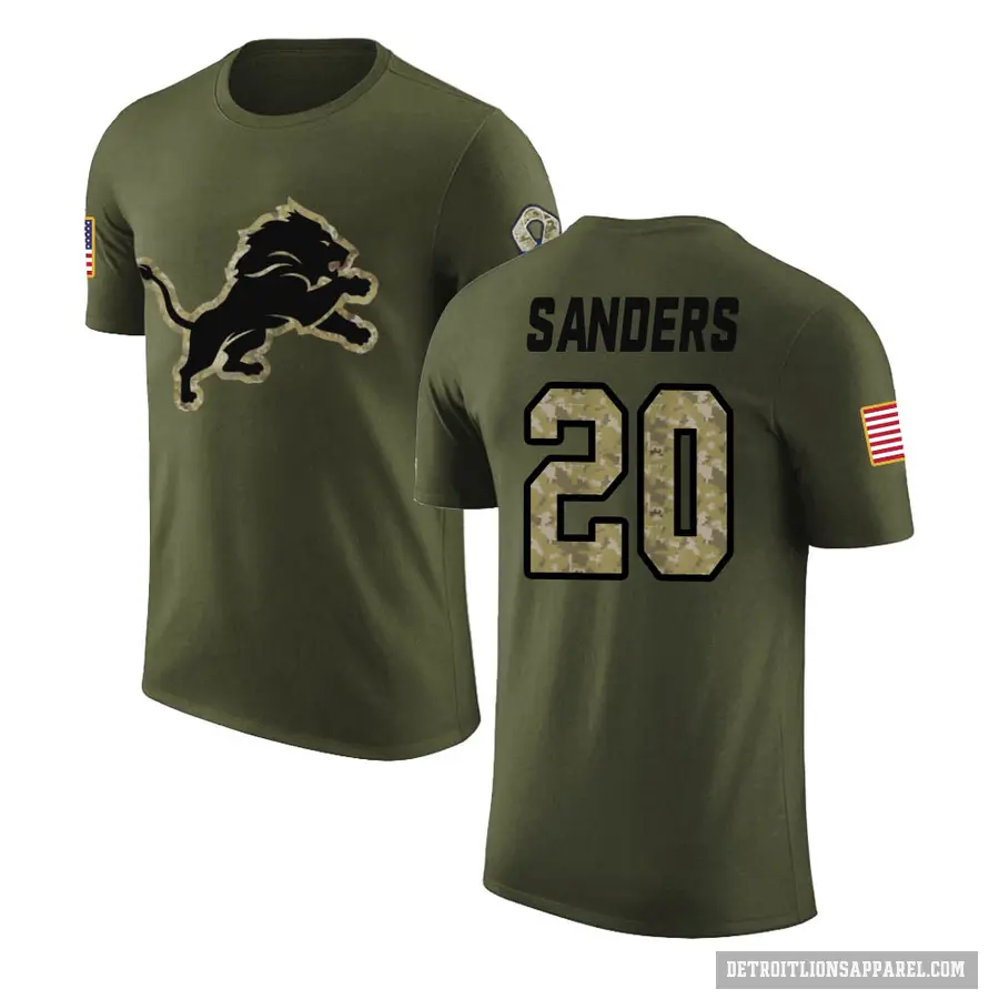 Men's ＃20 Barry Sanders Detroit Lions Olive Salute to Service T-Shirt