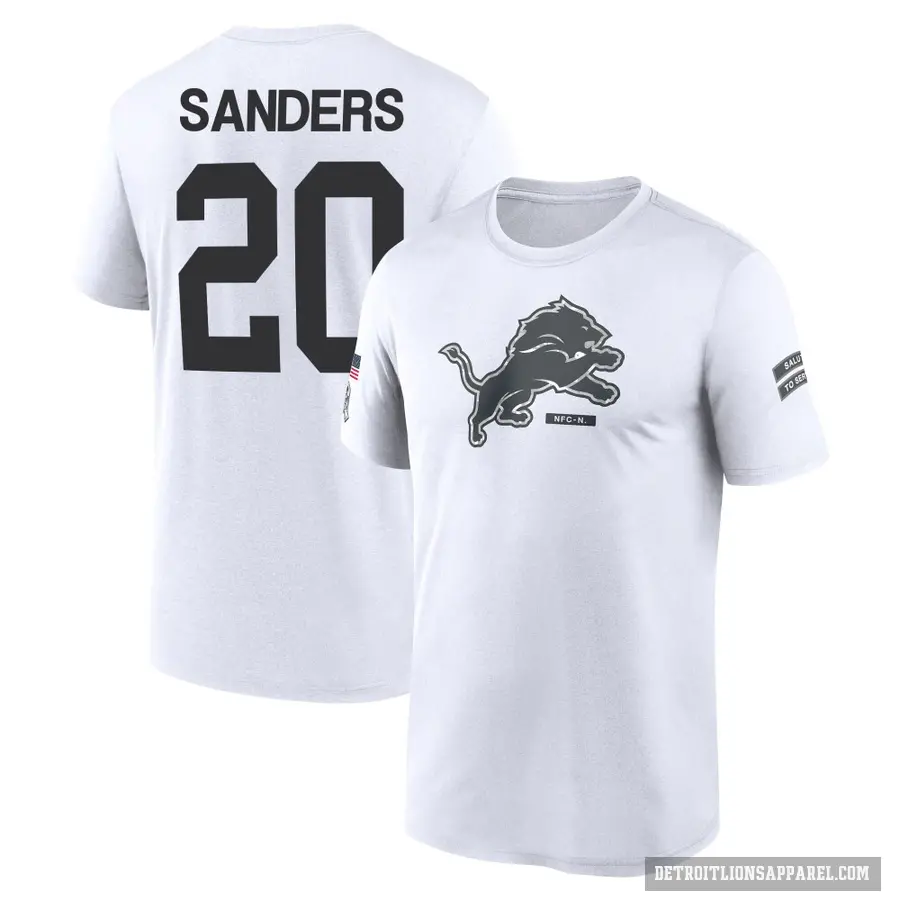 Men's ＃20 Barry Sanders Detroit Lions White 2024 Salute to Service Performance T-Shirt