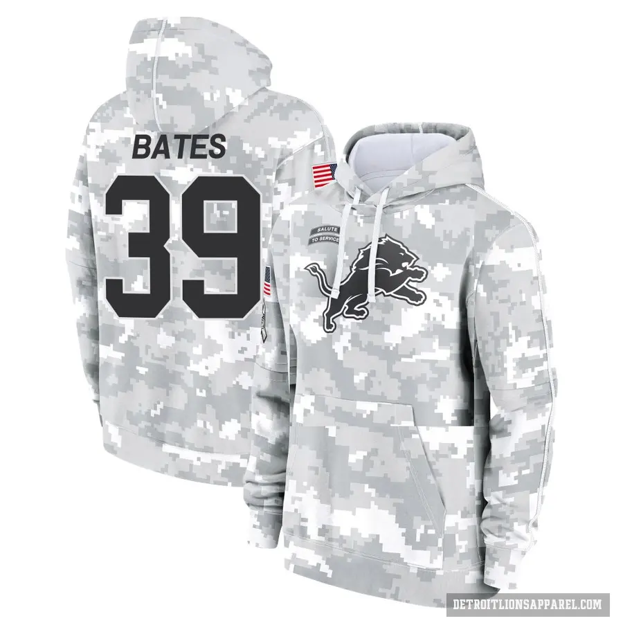 Men's ＃39 Jake Bates Detroit Lions Arctic Camo 2024 Salute to Service Club Fleece Pullover Hoodie