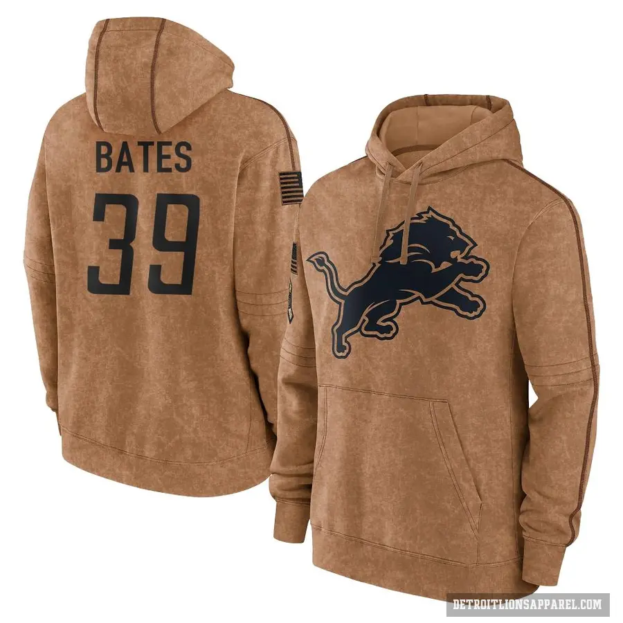 Men's ＃39 Jake Bates Detroit Lions Brown 2023 Salute To Service Club Pullover Hoodie