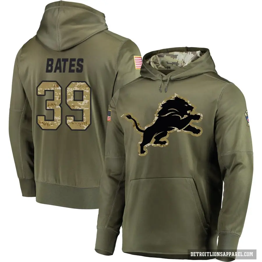 Men's ＃39 Jake Bates Detroit Lions Olive Salute to Service Pullover Hoodie