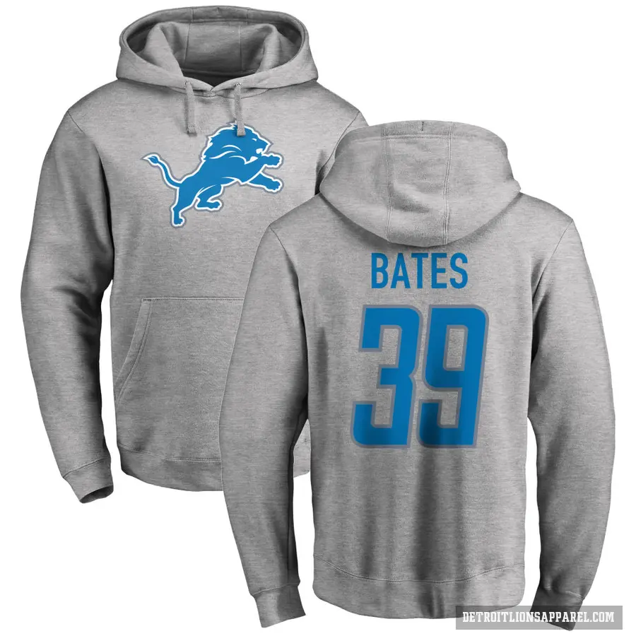 Men's ＃39 Jake Bates Detroit Lions Pro Line Ash Name & Number Logo Pullover Hoodie