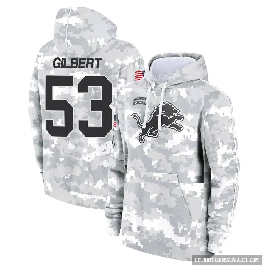 Men's ＃53 DaRon Gilbert Detroit Lions Arctic Camo 2024 Salute to Service Club Fleece Pullover Hoodie