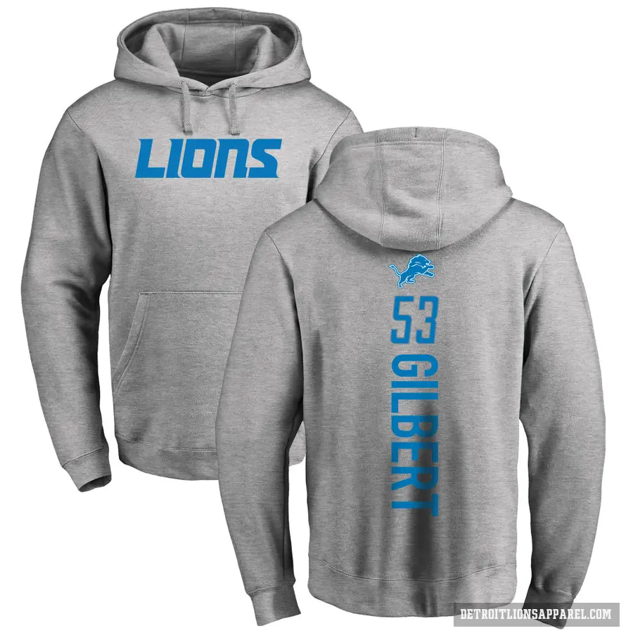 Men's ＃53 DaRon Gilbert Detroit Lions Pro Line Ash Backer Pullover Hoodie