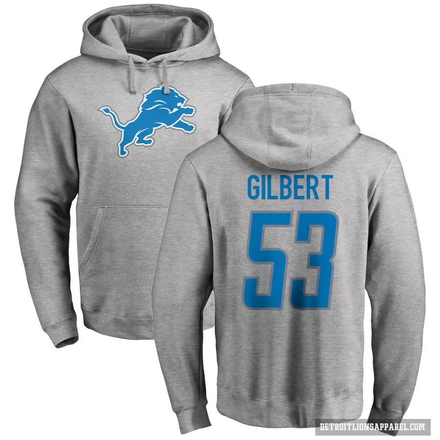 Men's ＃53 DaRon Gilbert Detroit Lions Pro Line Ash Name & Number Logo Pullover Hoodie