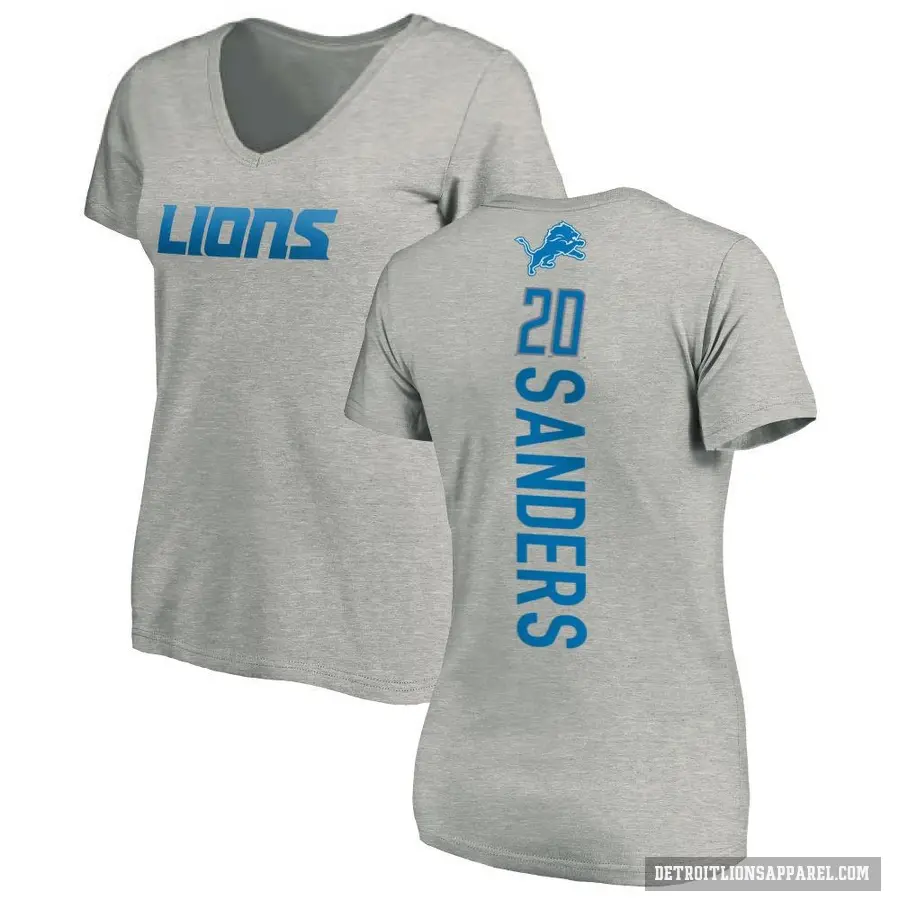 Women's ＃20 Barry Sanders Detroit Lions Ash Backer V-Neck T-Shirt