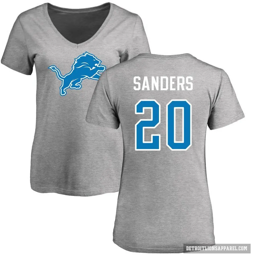 Women's ＃20 Barry Sanders Detroit Lions Ash Logo Slim Fit T-Shirt