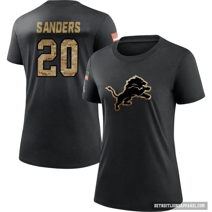 Women's ＃20 Barry Sanders Detroit Lions Black 2020 Salute To Service Performance T-Shirt