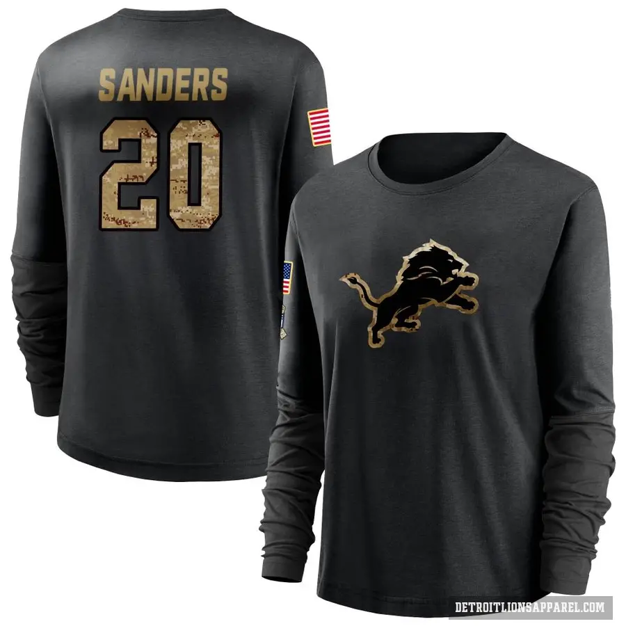 Women's ＃20 Barry Sanders Detroit Lions Black 2020 Salute To Service Sideline Performance Long Sleeve T-Shirt