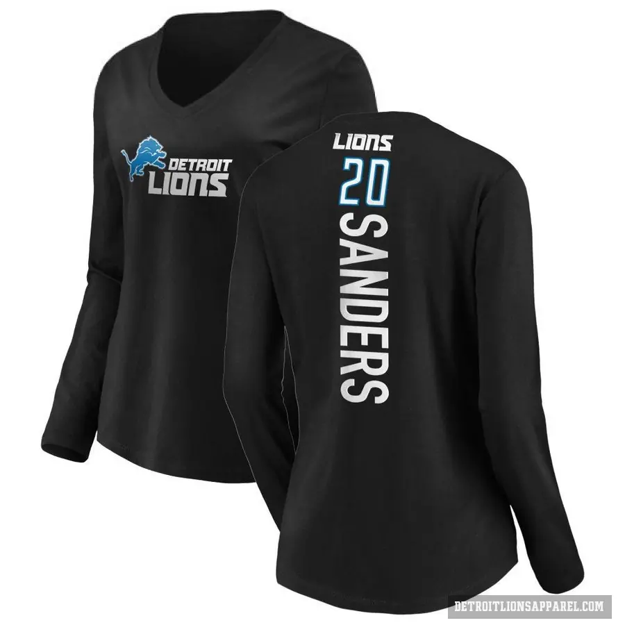 Women's ＃20 Barry Sanders Detroit Lions Black Backer Slim Fit Long Sleeve T-Shirt