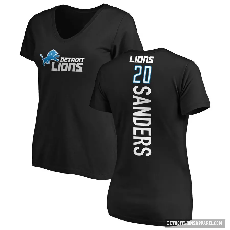 Women's ＃20 Barry Sanders Detroit Lions Black Backer Slim Fit T-Shirt