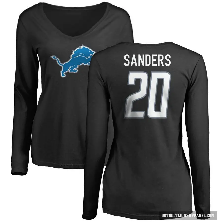 Women's ＃20 Barry Sanders Detroit Lions Black Logo Slim Fit Long Sleeve T-Shirt