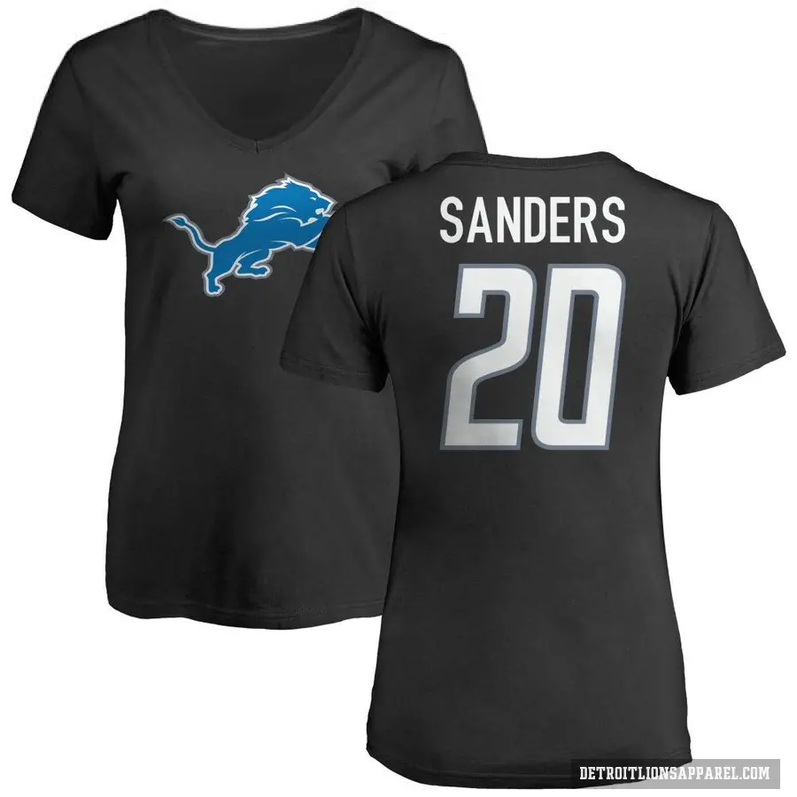 Women's ＃20 Barry Sanders Detroit Lions Black Logo Slim Fit T-Shirt