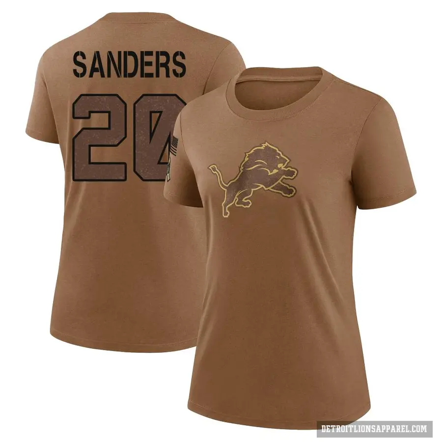 Women's ＃20 Barry Sanders Detroit Lions Brown 2023 Salute To Service Performance T-Shirt