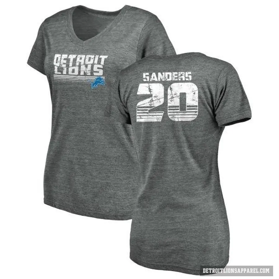 Women's ＃20 Barry Sanders Detroit Lions Gray Retro V-Neck T-Shirt Heathered