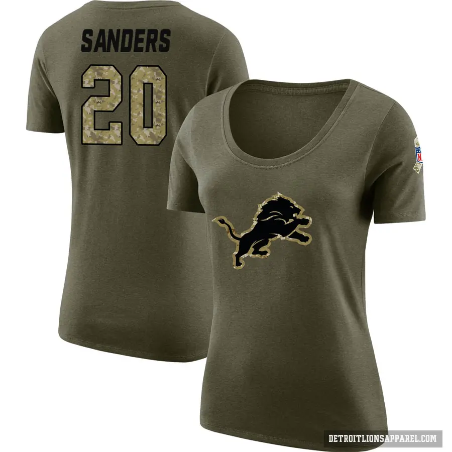 Women's ＃20 Barry Sanders Detroit Lions Olive Salute to Service Scoop Neck T-Shirt