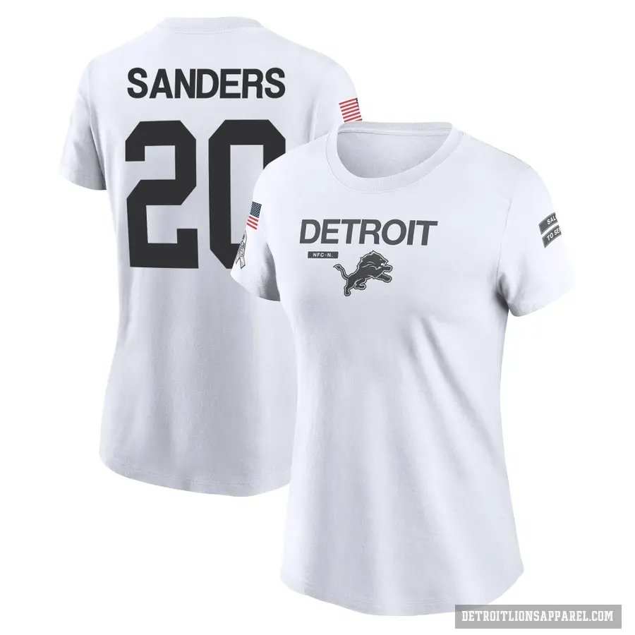 Women's ＃20 Barry Sanders Detroit Lions White 2024 Salute to Service Performance T-Shirt