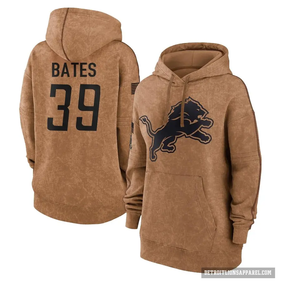 Women's ＃39 Jake Bates Detroit Lions Brown 2023 Salute To Service Pullover Hoodie