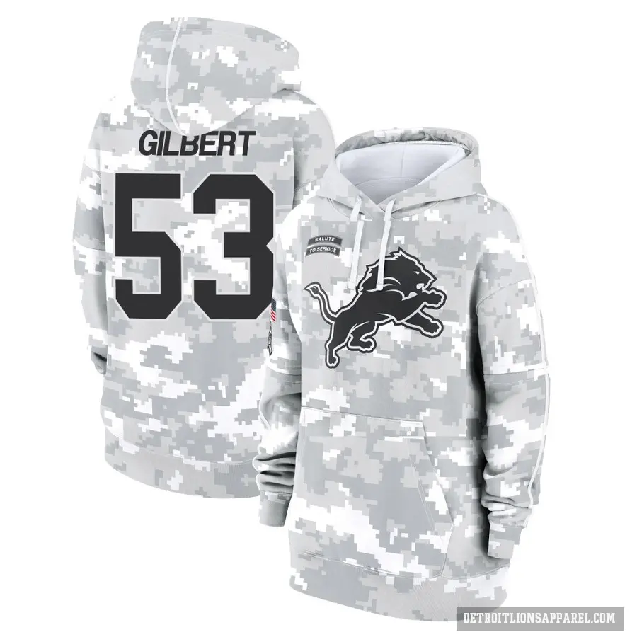 Women's ＃53 DaRon Gilbert Detroit Lions Arctic Camo 2024 Salute to Service Club Fleece Pullover Hoodie