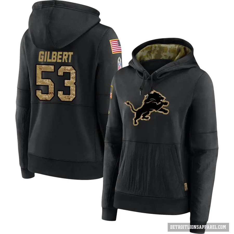 Women's ＃53 DaRon Gilbert Detroit Lions Black 2020 Salute to Service Sideline Performance Pullover Hoodie