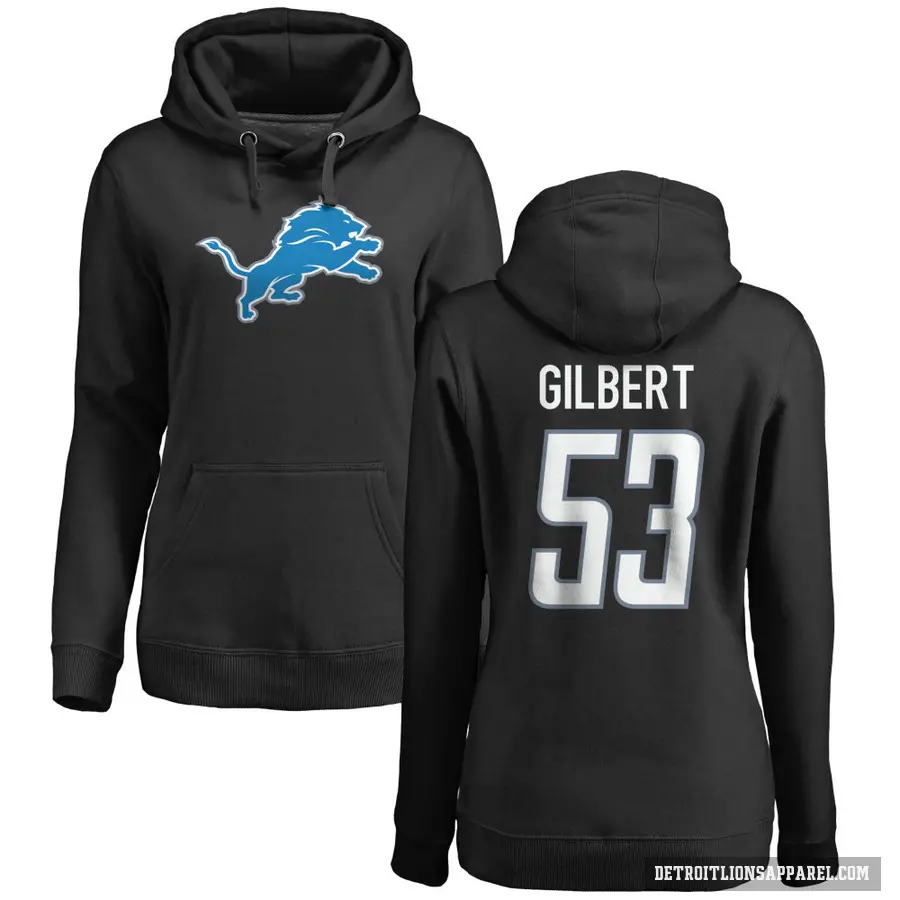 Women's ＃53 DaRon Gilbert Detroit Lions Black Pro Line Logo Pullover Hoodie