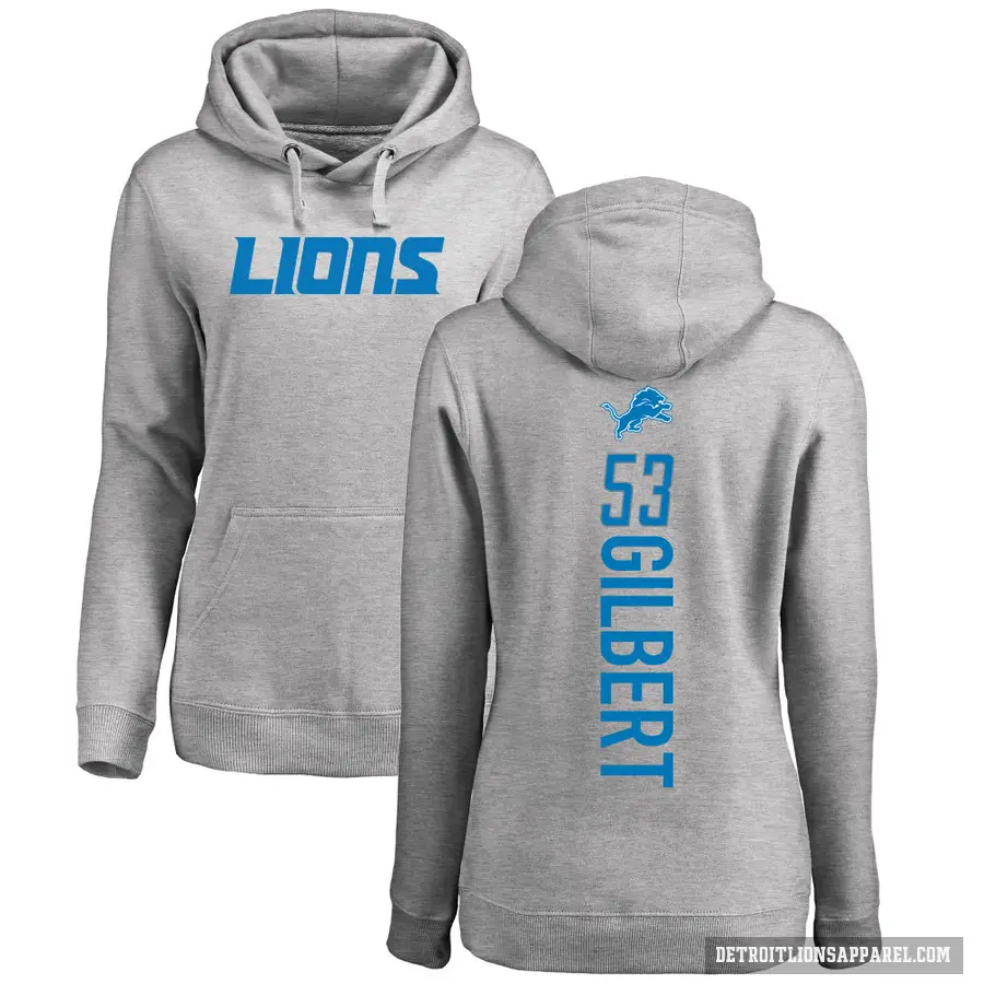 Women's ＃53 DaRon Gilbert Detroit Lions Pro Line Ash Backer Pullover Hoodie