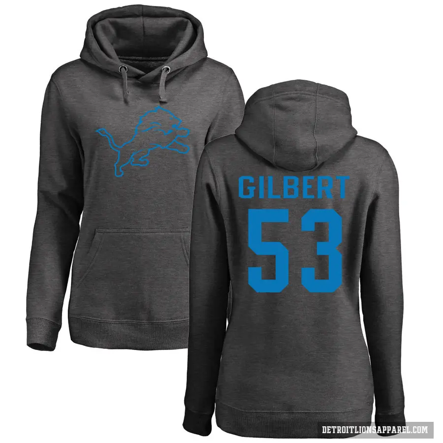 Women's ＃53 DaRon Gilbert Detroit Lions Pro Line by Branded Ash One Color Pullover Hoodie