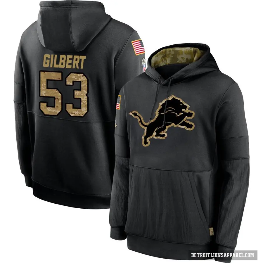 Youth ＃53 DaRon Gilbert Detroit Lions Black 2020 Salute to Service Sideline Performance Pullover Hoodie